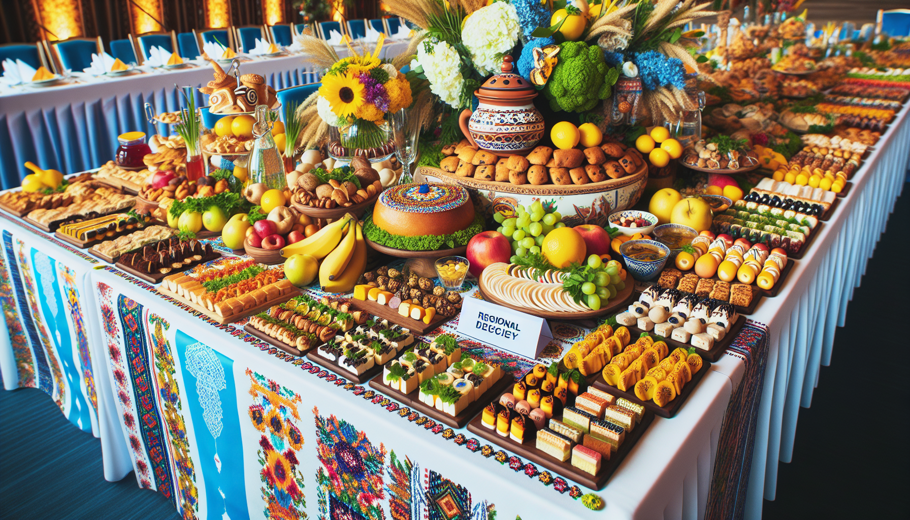 una mesa decorada con snacks saludables y delicias centradas en la región para un evento social